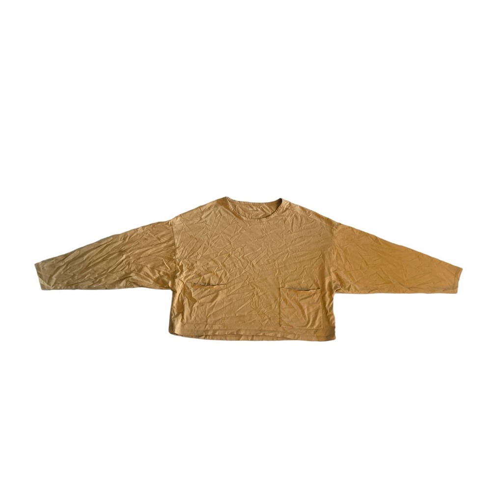 Women M Paper Label Pima Cotton Brown Shirt Top Made in Peru Cropped Oversized